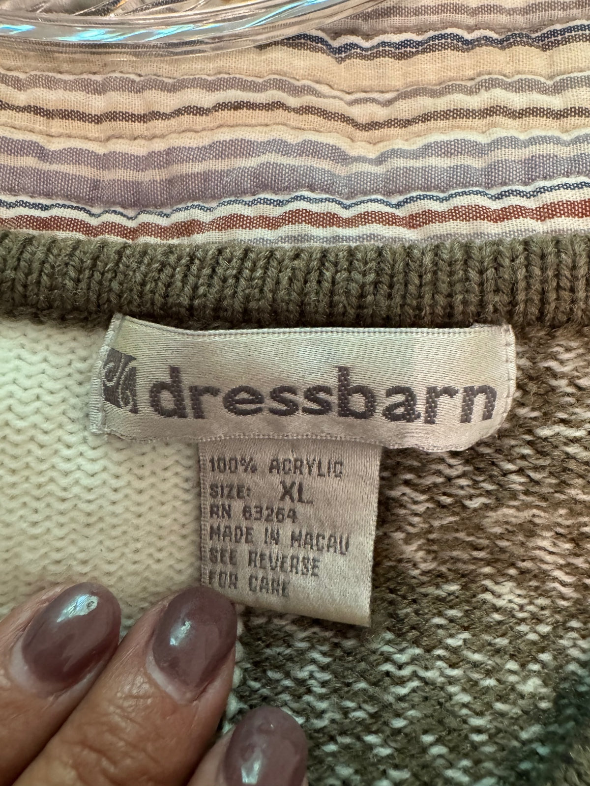 dressbarn XL Brown and Cream Checkered Full Zip Sweater