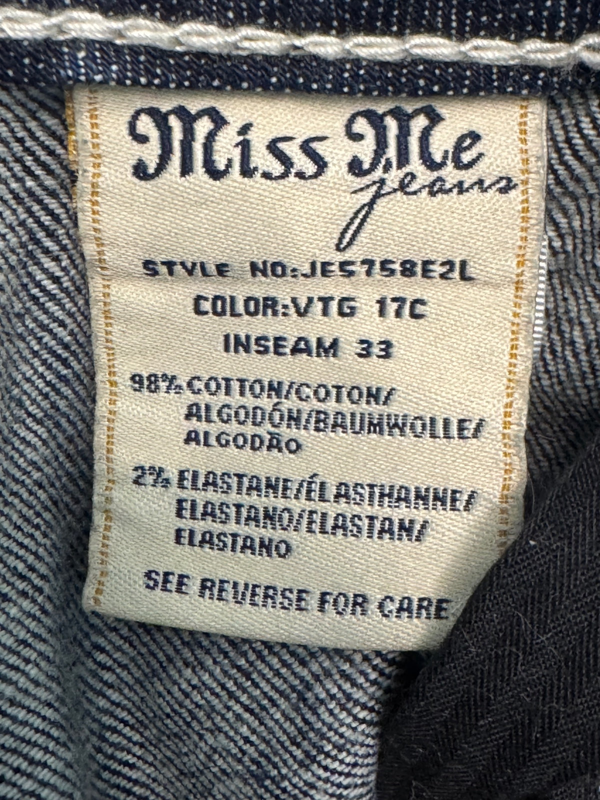 Miss Me Jeans Women’s 29 Easy Boot Rhinestone Flap Pocket Denim 33 Inseam
