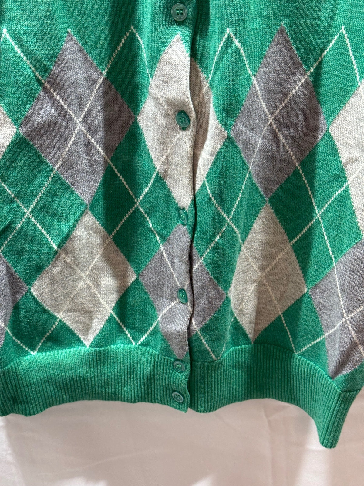 The Limited Women’s M Green Argyle Cardigan Sweater Cotton Blend Preppy