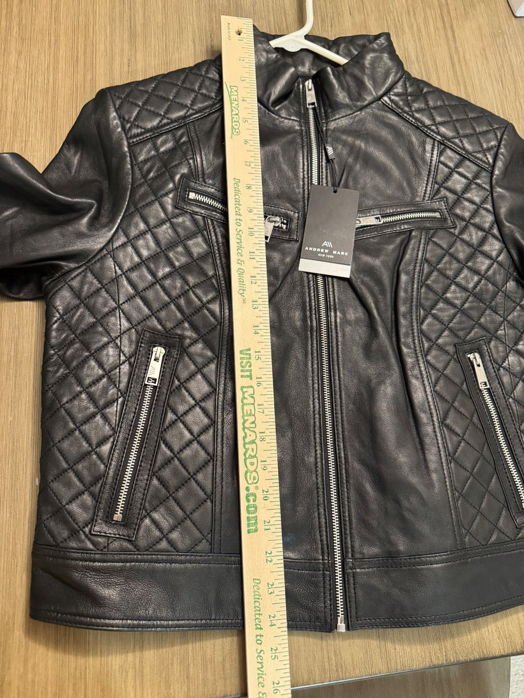 Andrew Marc New York Women's Black Genuine Leather Quilted Jacket XL