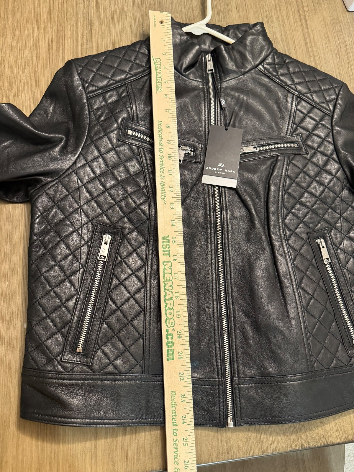 Andrew Marc New York Women's Black Genuine Leather Quilted Jacket XL
