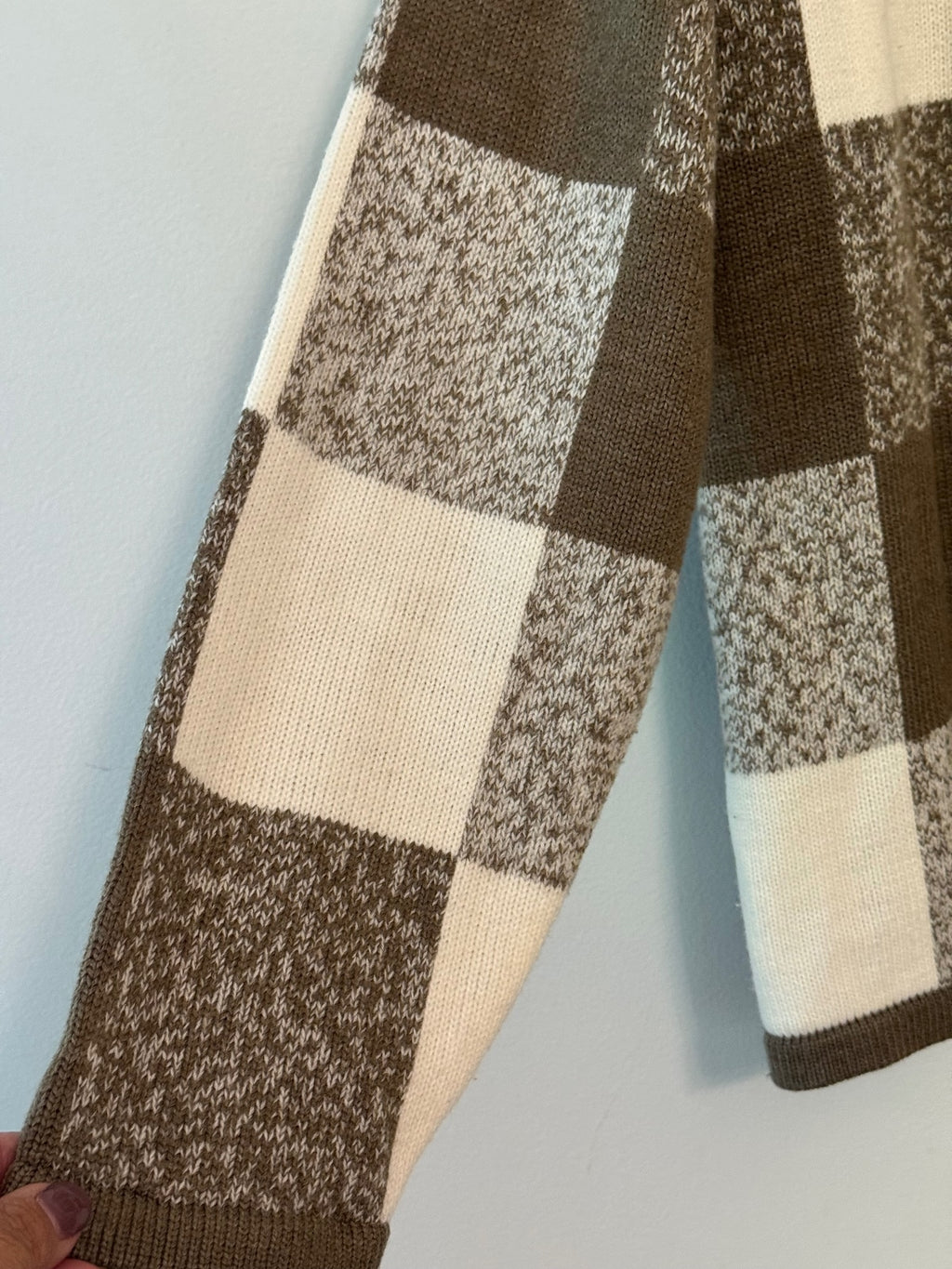 dressbarn XL Brown and Cream Checkered Full Zip Sweater