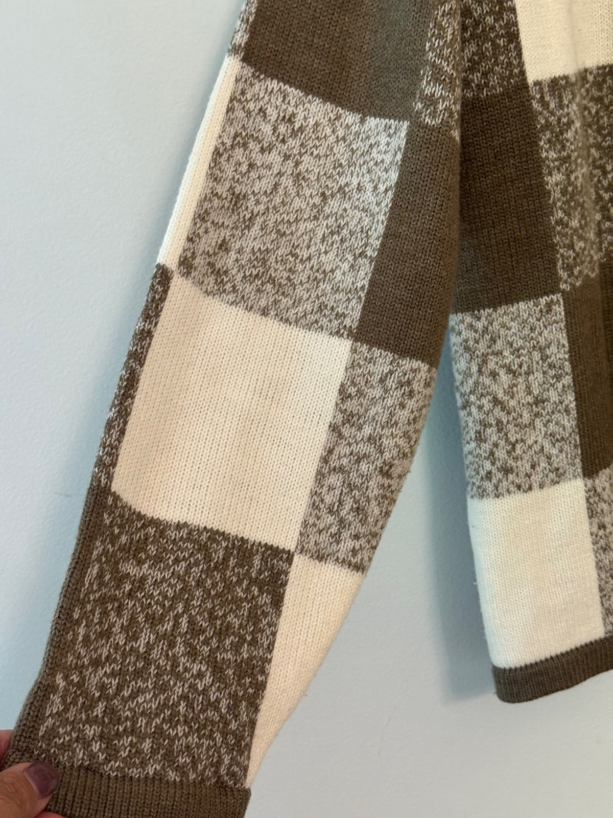 dressbarn XL Brown and Cream Checkered Full Zip Sweater