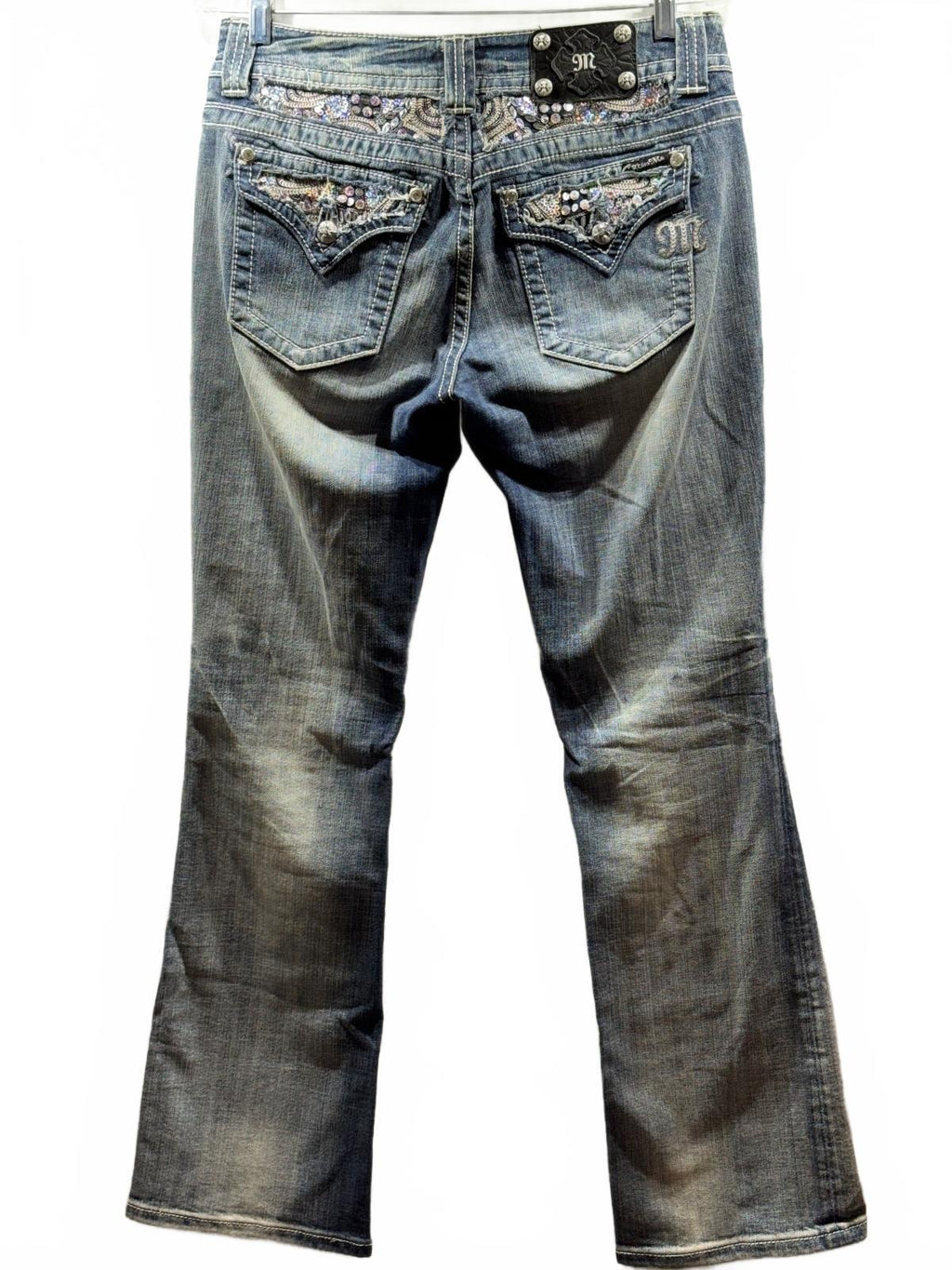 Miss Me Jeans Women’s 29 Easy Boot Rhinestone Flap Pocket Denim 33 Inseam