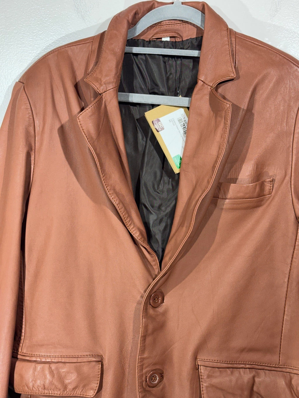 Men's Cognac Leather 2-Button Blazer Jacket Medium