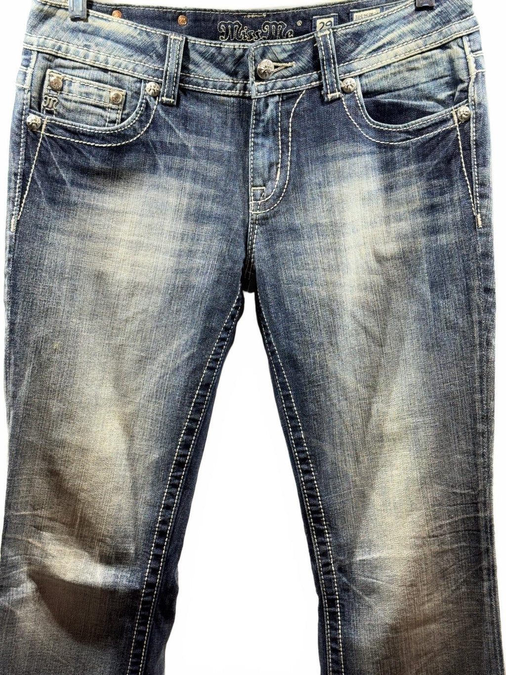 Miss Me Jeans Women’s 29 Easy Boot Rhinestone Flap Pocket Denim 33 Inseam