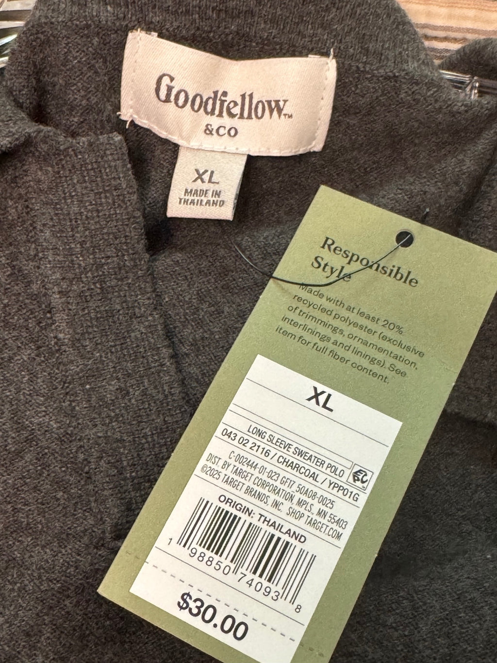 Goodfellow & Co XL Charcoal Gray Long Sleeve Sweater