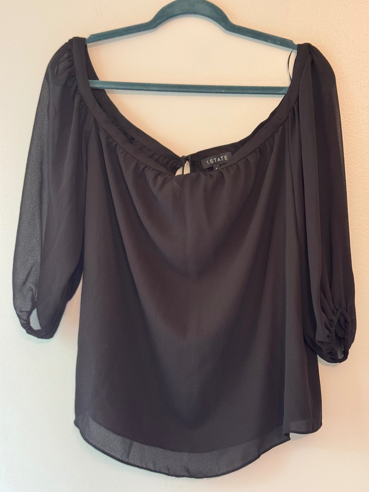 1.STATE Black Sheer Off-Shoulder Blouse Size S