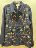 Susan Graver Style Women’s L Navy Floral Embroidered Faux Suede Jacket Boho