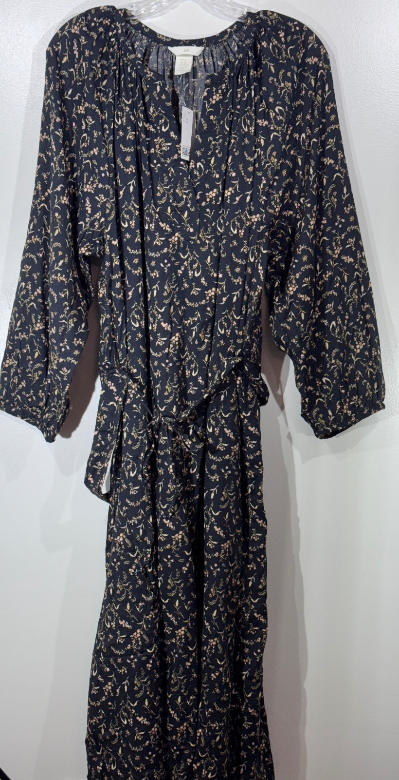 H&M Women's Black Floral Long Sleeve Maxi Dress XL