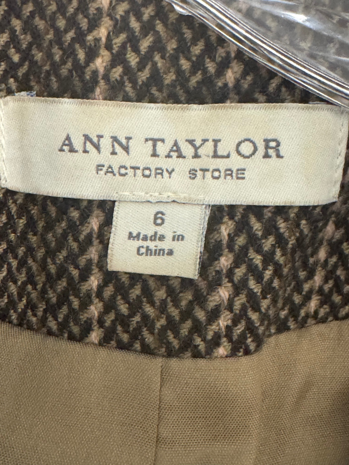 Ann Taylor Factory Women’s Size 6 Brown  Striped Tweed Blazer, Academia