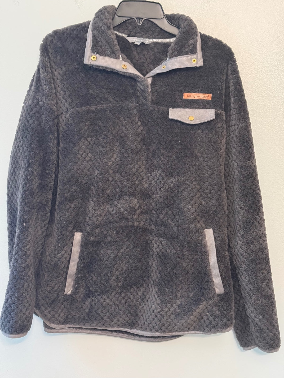 Simply Southern Women's Large Gray Fleece Pullover Sweatshirt