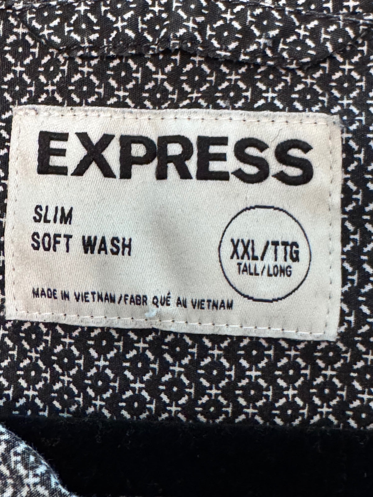 Express Slim Soft Wash Men's Shirt XXL Tall Long Black and White Patterned