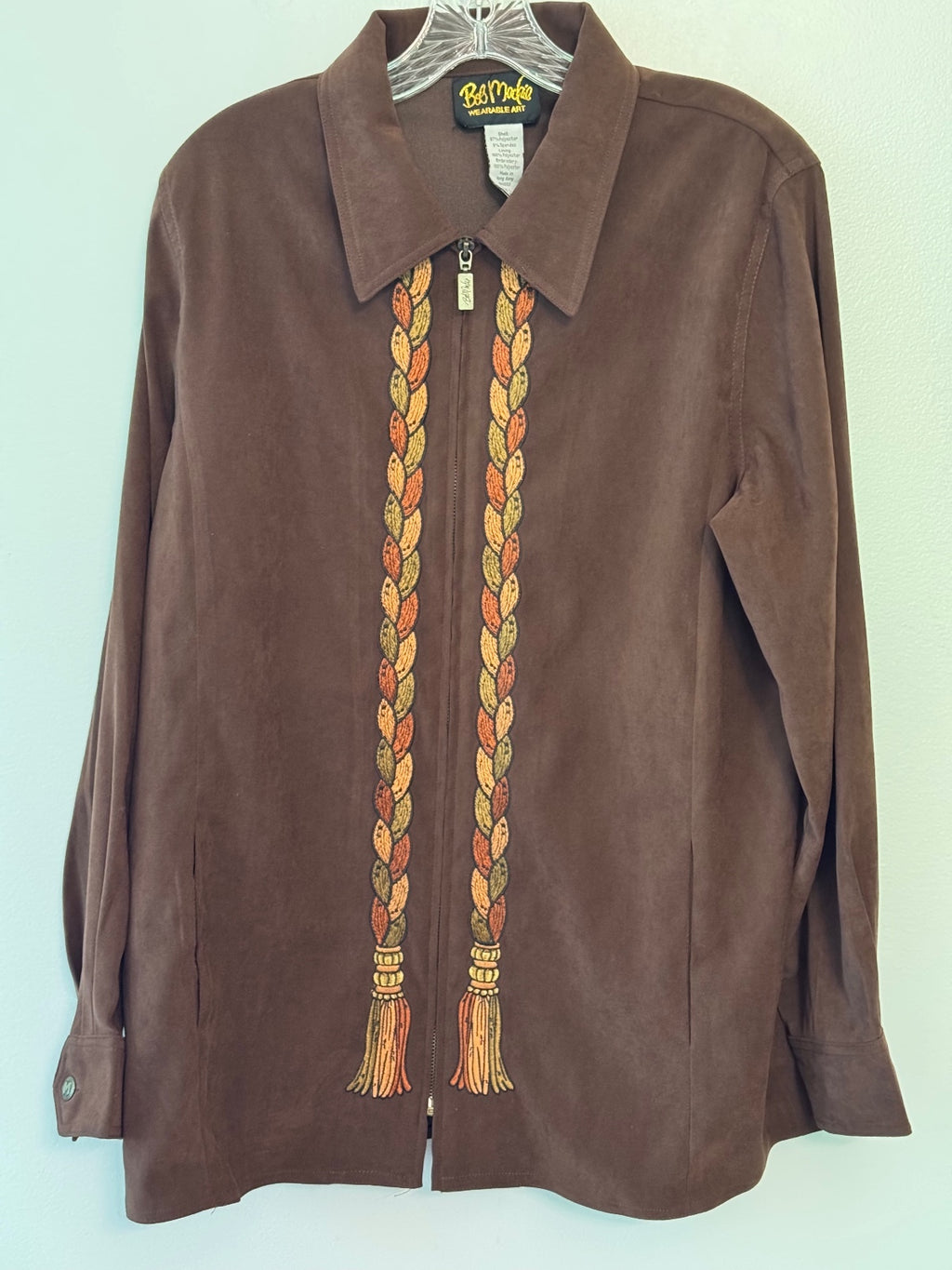 Vintage 90s Bob Mackie Wearable Art Brown Embroidered 2 Piece Pantsuit Set L