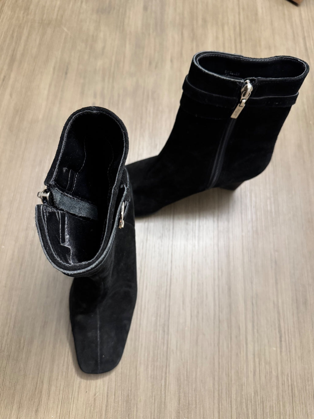 Etienne Aigner Black Suede Ankle Boots with Block Heel Size 7M