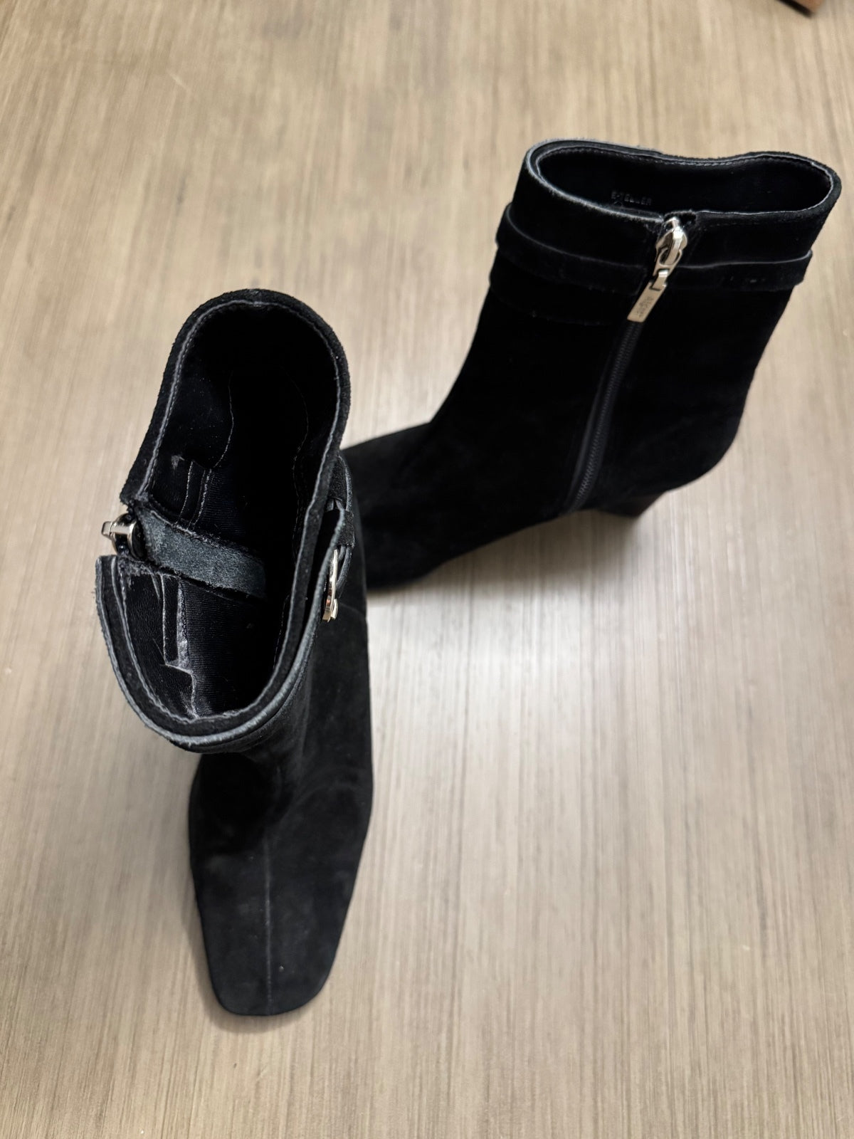Etienne Aigner Black Suede Ankle Boots with Block Heel Size 7M