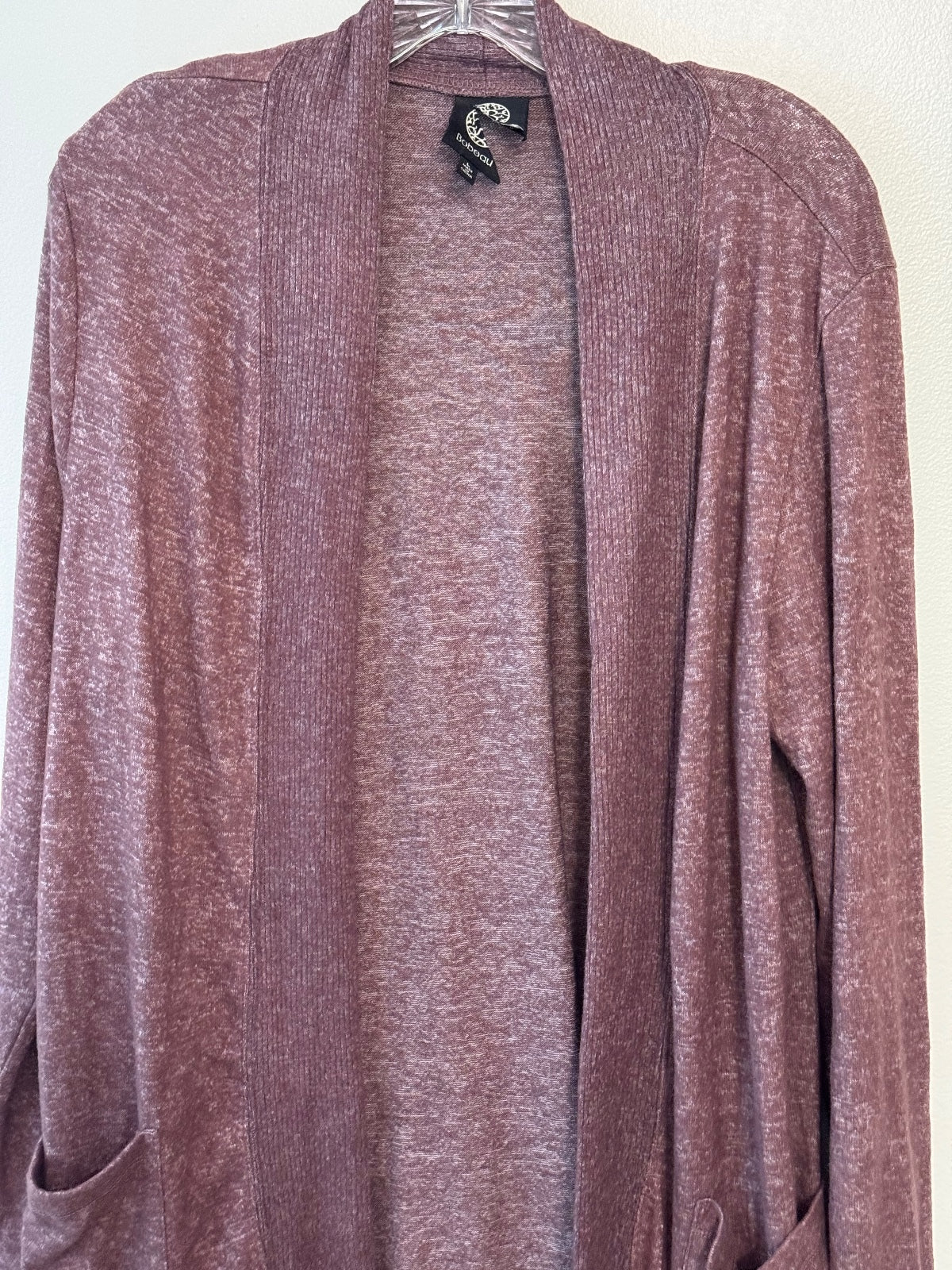 Bobeau Women's Open Front Long Cardigan Sweater Large Mauve