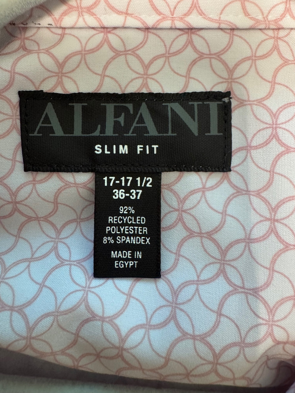Alfani Slim Fit White Mauve Patterned Dress Shirt 17-17 1/2 Neck 36-37 Sleeve