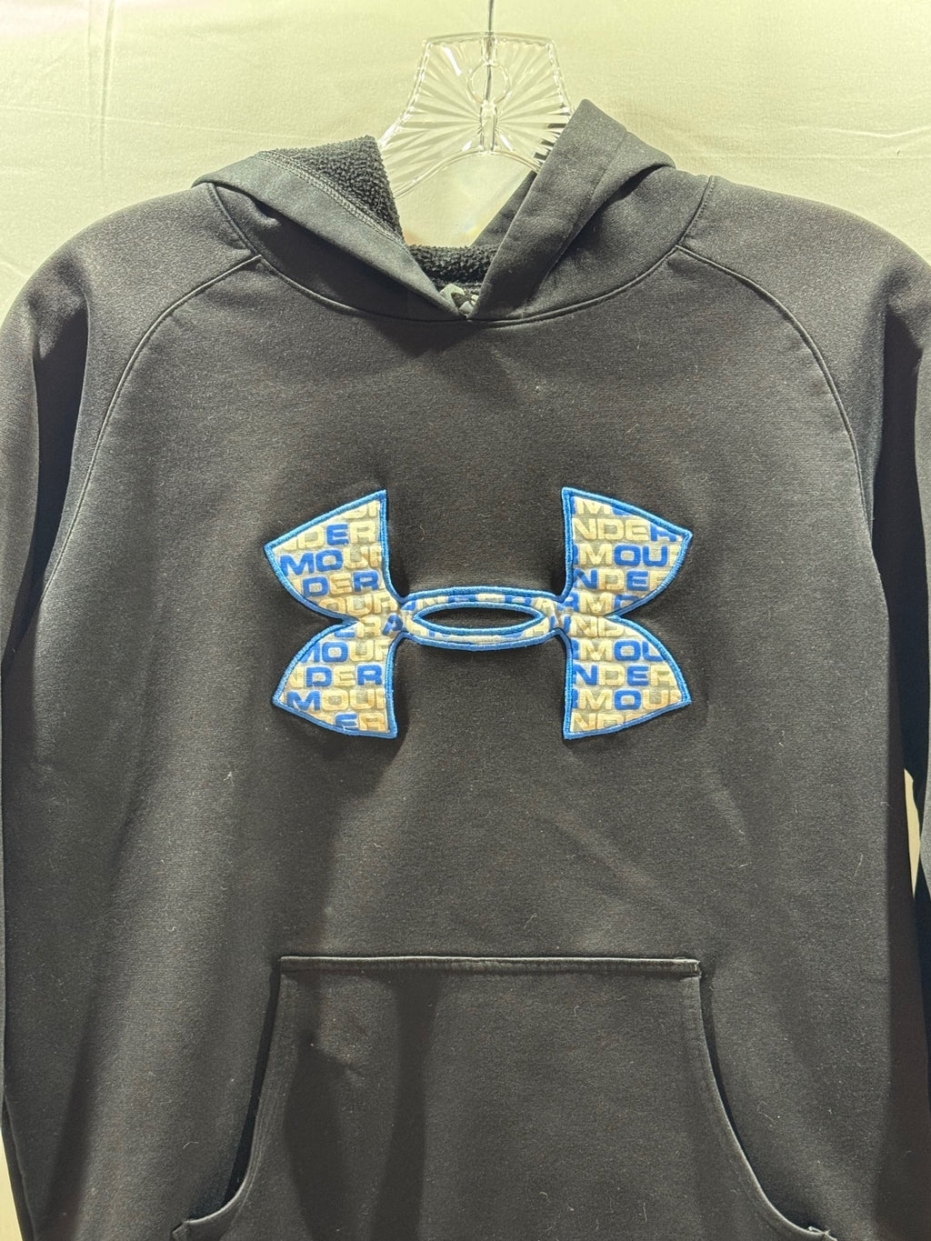 Under Armour Youth Large Black Hoodie with Blue and White Logo