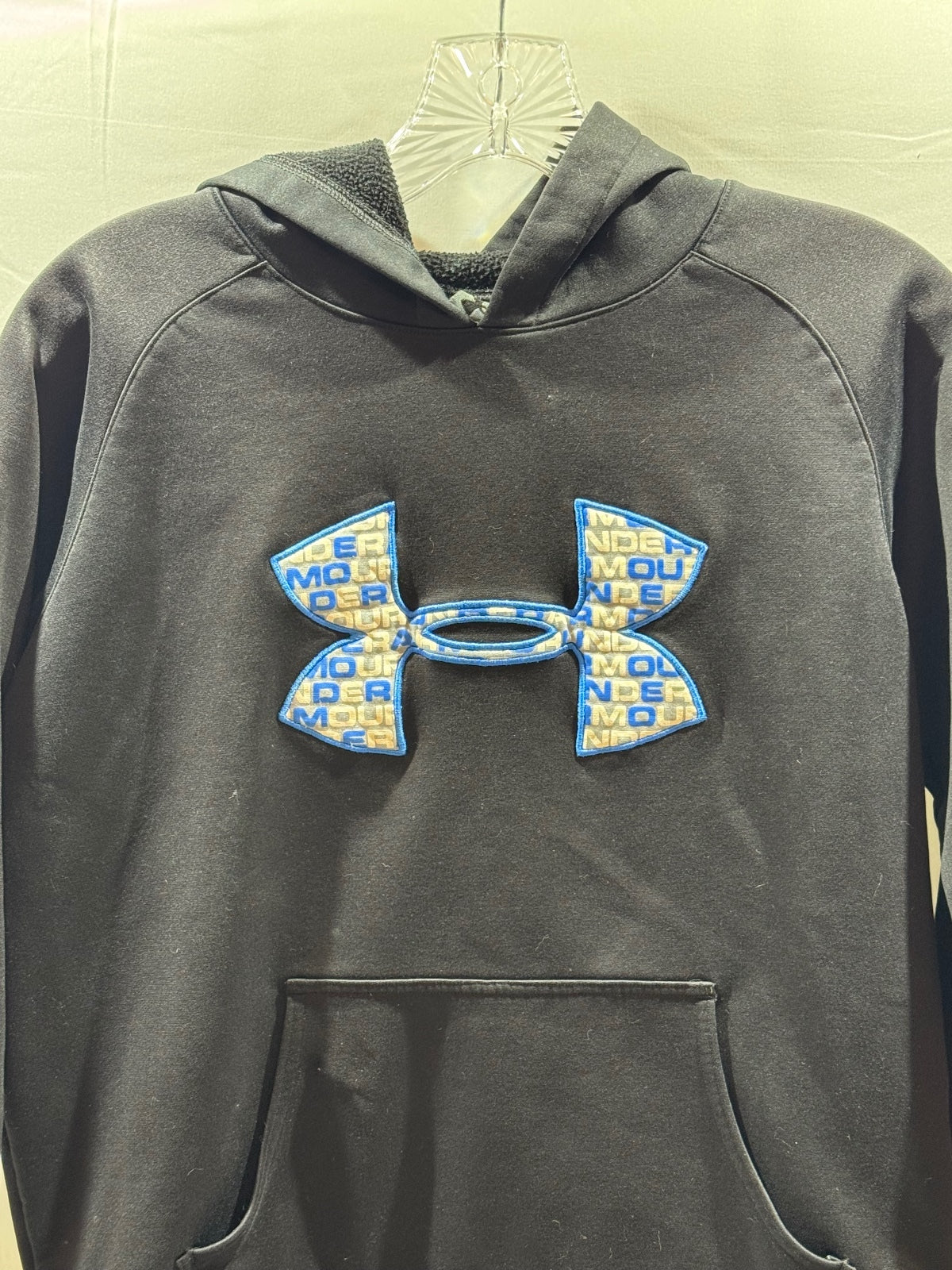 Under Armour Youth Large Black Hoodie with Blue and White Logo