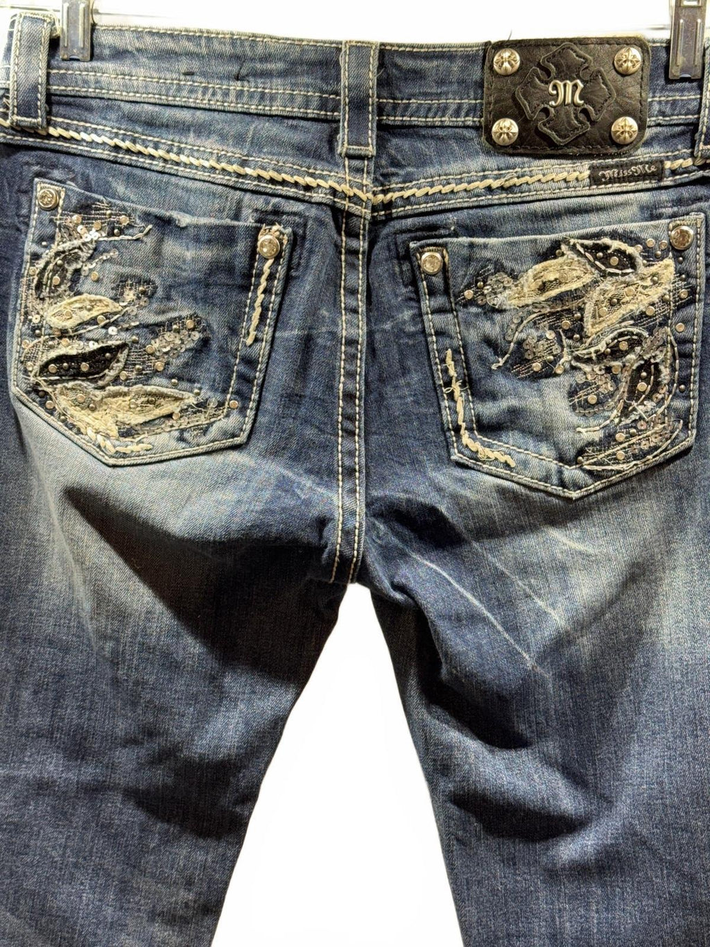 Miss Me Women’s 30 Bootcut Jeans Embellished Flapless Pockets Dark Wash