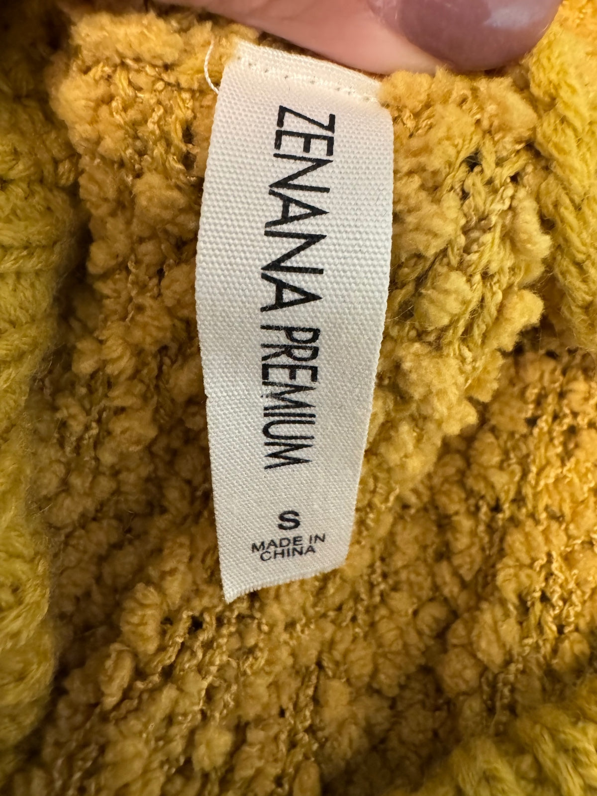 Zenana Premium Women’s S Mustard Popcorn Knit Cowl Neck Sweater Oversized
