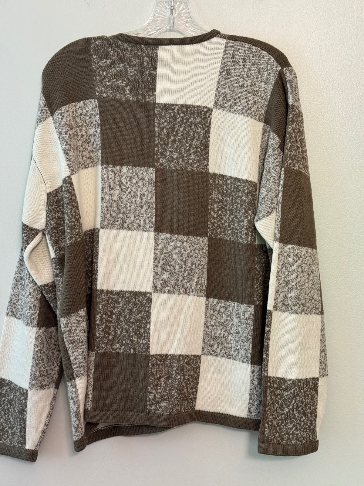 dressbarn XL Brown and Cream Checkered Full Zip Sweater