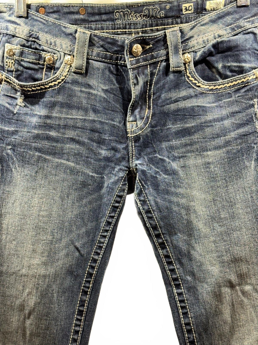 Miss Me Women’s 30 Bootcut Jeans Embellished Flapless Pockets Dark Wash
