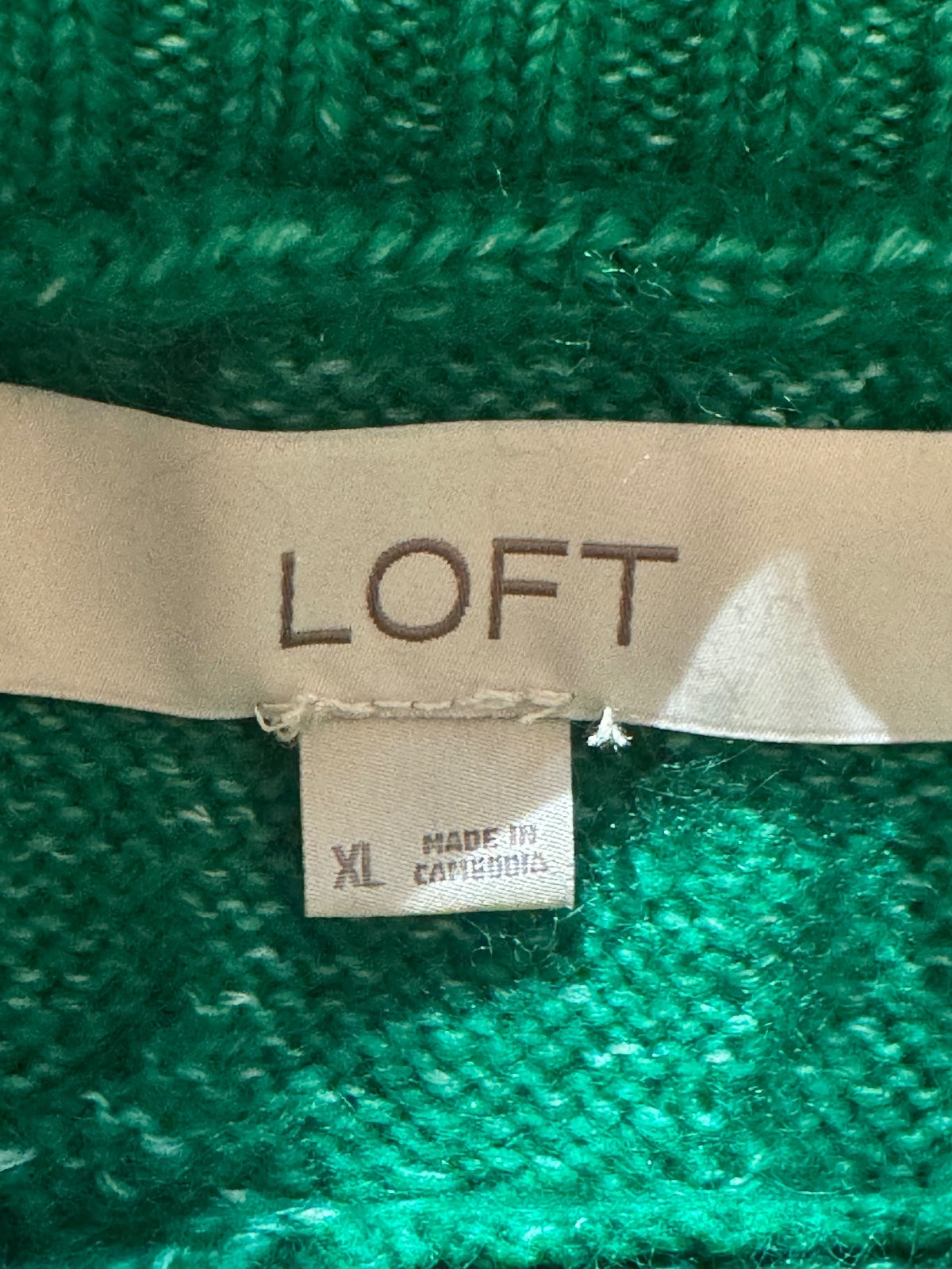 LOFT Women’s XL Emerald Green Cable Knit Crewneck Sweater Cozy Pullover