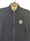 Lauren Ralph Lauren Women’s M Navy Cable Knit Full Zip Sweater Crest 100% Cotton