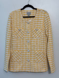 Susan Graver Yellow and White Striped Cardigan Jacket size XS, grannycore