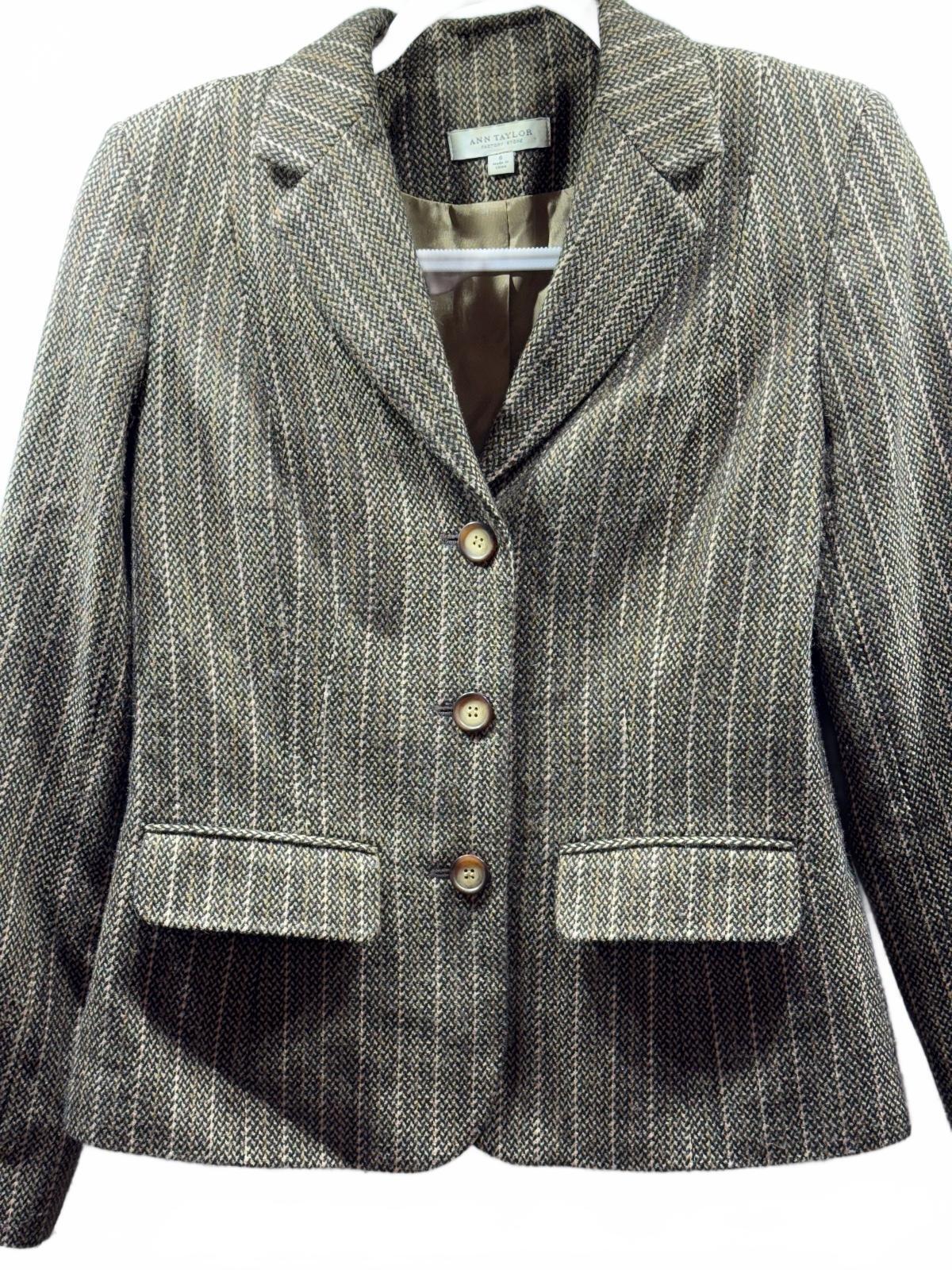 Ann Taylor Factory Women’s Size 6 Brown Tweed Blazer 3 Button Tailored Jacket
