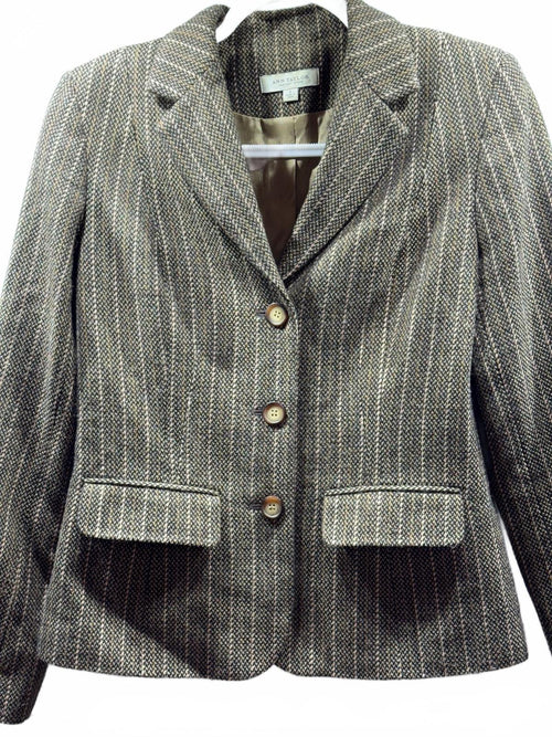Ann Taylor Factory Women’s Size 6 Brown Tweed Blazer 3 Button Tailored Jacket