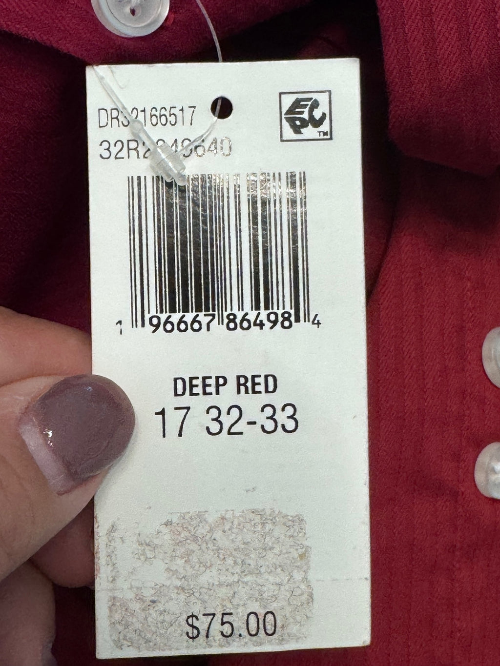 Kenneth Cole Reaction Men's Slim Fit Dress Shirt XL 17 32/33 Red