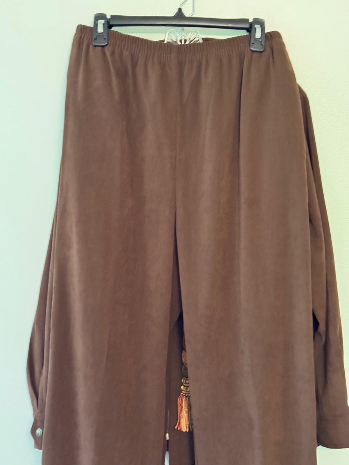Vintage 90s Bob Mackie Wearable Art Brown Embroidered 2 Piece Pantsuit Set L