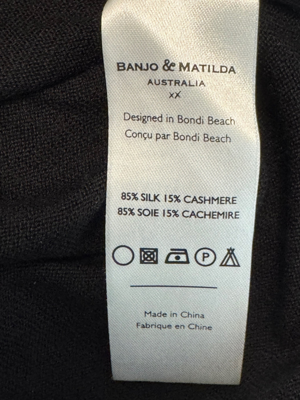 Banjo & Matilda Women’s L Black Silk Cashmere Sweater French Embroidered