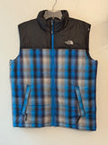 The North Face Boys Blue Plaid Puffer Vest XL, Gorpcore, Cabincore
