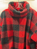 LOFT Red and Black Buffalo Plaid Sherpa Pullover Sweater XL