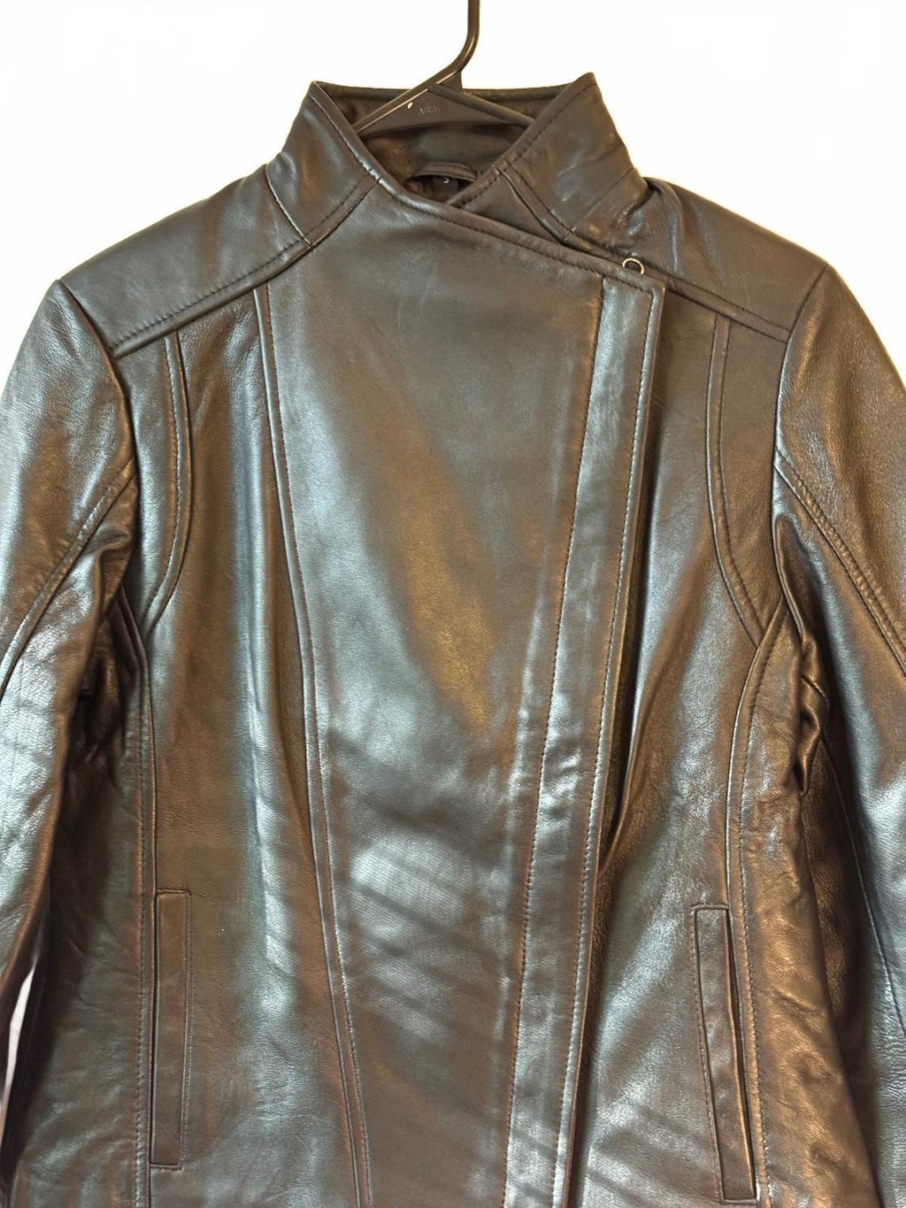 Black Leather Women's Jacket with Asymmetric Zipper